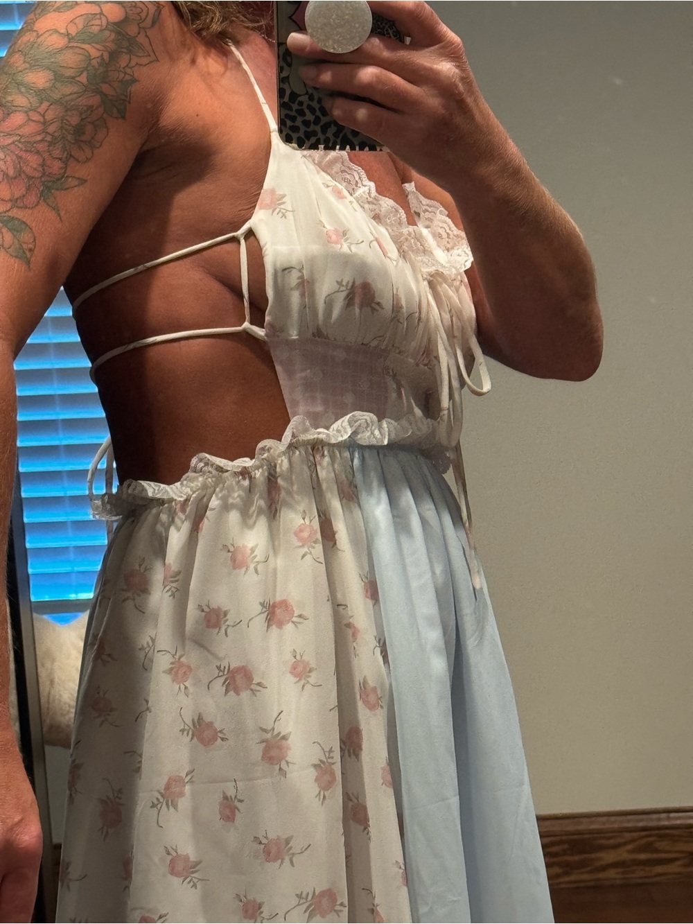 NWOT Multi Patchwork Summer Lace Maxi Dress - Pink & Blue - Picture 9 of 15